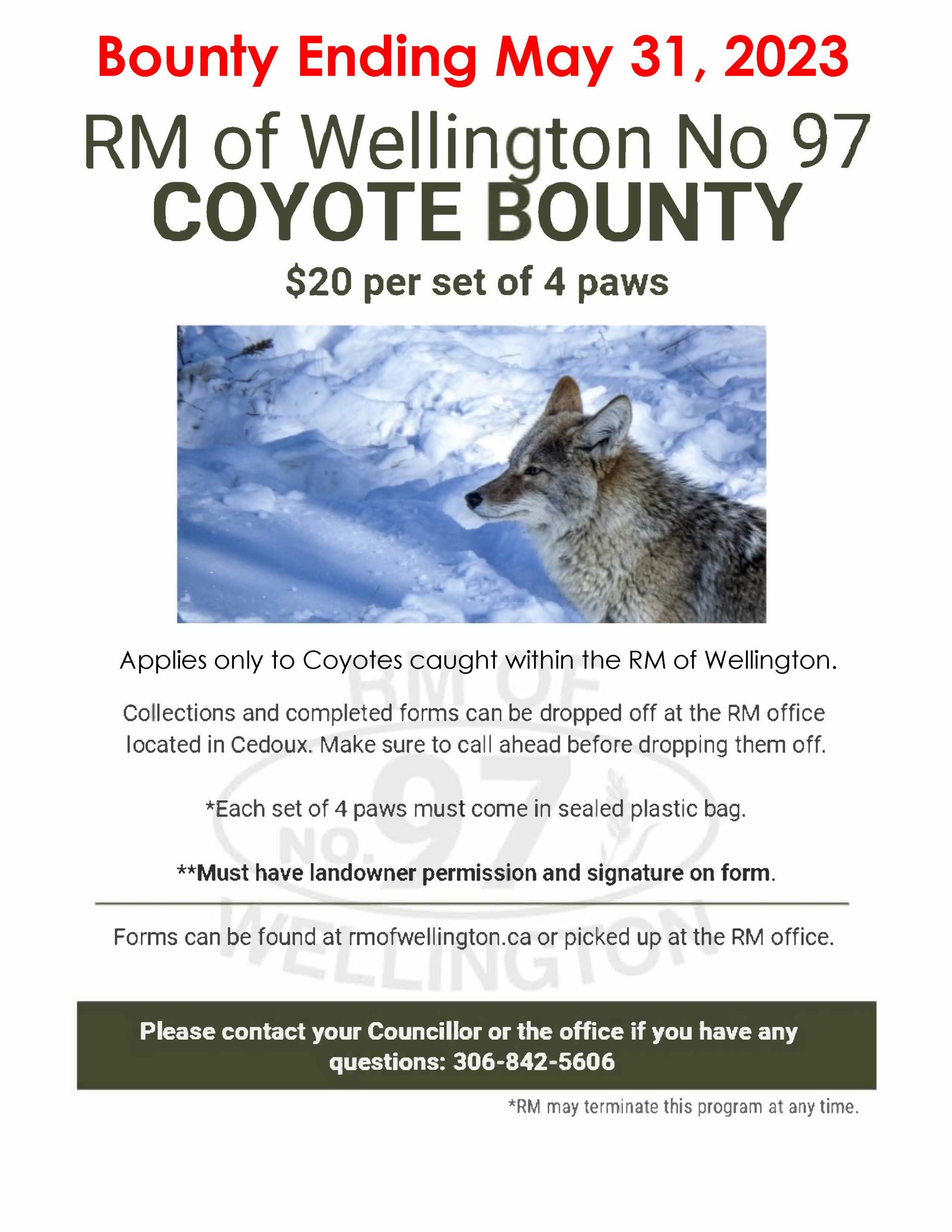 Coyote Bounty Ending May 31 RM of Wellington